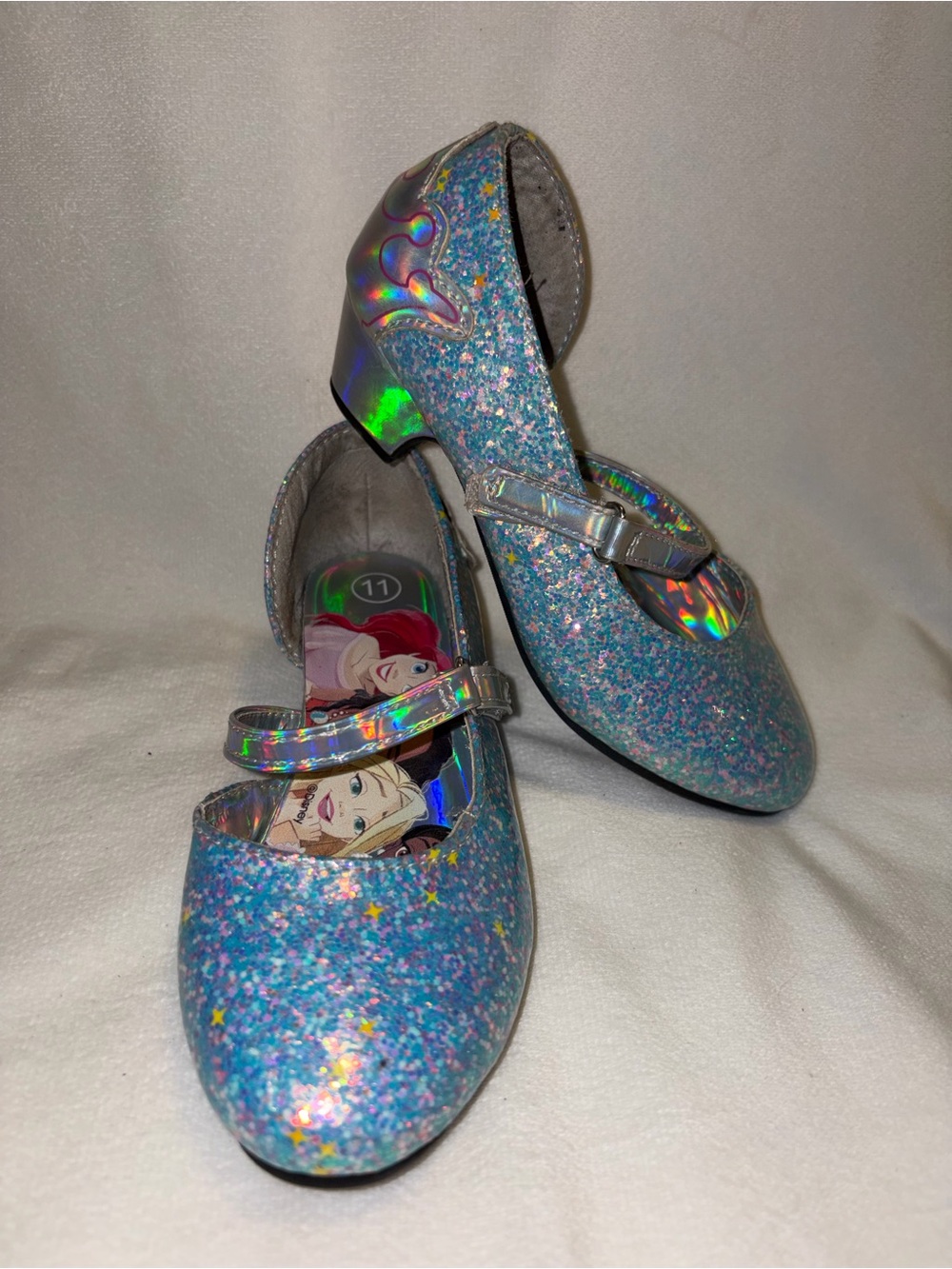 Disney Girls Blue/Silver Glitter Disney Princess Mary Jane Buckle Strap US 11